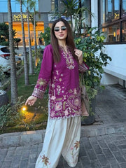 Parple Rayon Cotton Embroidered Kurti Set | Premium 2-Piece Designer Kurti Pant Set for Women