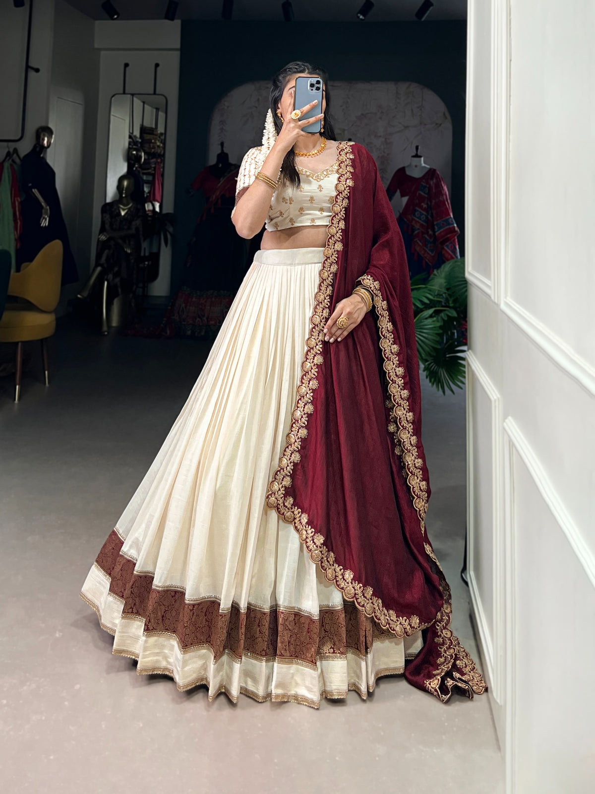 Vichitra Silk Lehenga Choli Set with Zari Weaving, Sequins Lace Border & Embroidered Dupatta | Designer Festive Lehenga for Women