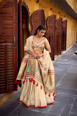 Ivory Paithani Shimmer Lehenga Choli Set with Paithani Zari Weaving & Tassel Dupatta | Designer Festive Lehenga for Women