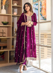 Premium Vichitra Silk Embroidered Suit Set with Embroidered Vichitra Silk Dupatta | Designer Ethnic Wear for Women