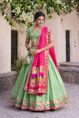 Designer Jacquard Silk Paithani Lehenga Choli Set with Zari Weaving, Sequins Embroidery & Scallop Lace Dupatta | Premium Festive Wedding Lehenga for Women