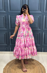 Premium Muslin Cotton 3-Layer Printed Dress