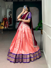 Kanchipuram Silk Lehenga Choli with Embroidered Georgette Dupatta | Zari Weaving Designer Lehenga Set for Women