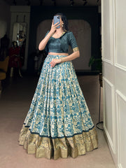 Designer Tasar Silk Printed Lehenga Choli with Viscose Border | Women's Festive & Wedding Wear Lehenga Set