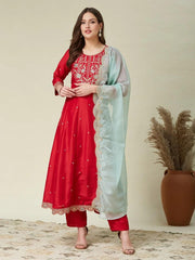 Premium Vichhitra Silk Embroidered Suit Set with Embroidered Georgette Dupatta | Designer Ethnic Wear for Women
