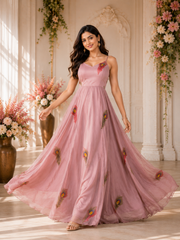 Blush Pink Handpainted Georgette Anarkali Gowns Suit Set with Dupatta