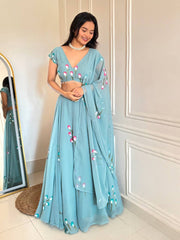 RoopRangi Women's Premium Handpainted Georgette Lehenga Choli Set with Dupatta