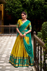 Traditional Poly Cotton Lehenga with Zari Weaving & Embroidered Georgette Dupatta | Festive & Wedding Wear Lehenga for Women