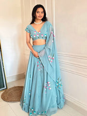 RoopRangi Women's Premium Handpainted Georgette Lehenga Choli Set with Dupatta