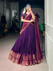 RoopRangi Women's Premium Poly Cotton Zari Woven Lehenga Set with Dupatta