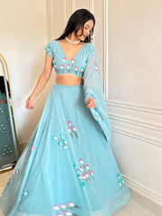 RoopRangi Women's Premium Handpainted Georgette Lehenga Choli Set with Dupatta