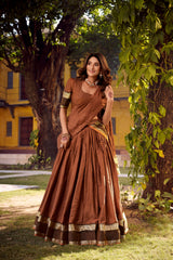 Designer Chettinad Cotton Lehenga Choli Set with Zari Weaving | 4 Meter Flared Traditional Festive Lehenga for Women
