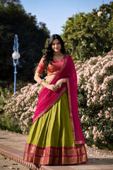 Kanchipuram Silk Lehenga Choli Set with Zari Weaving & Georgette Dupatta | Designer Festive Lehenga for Women