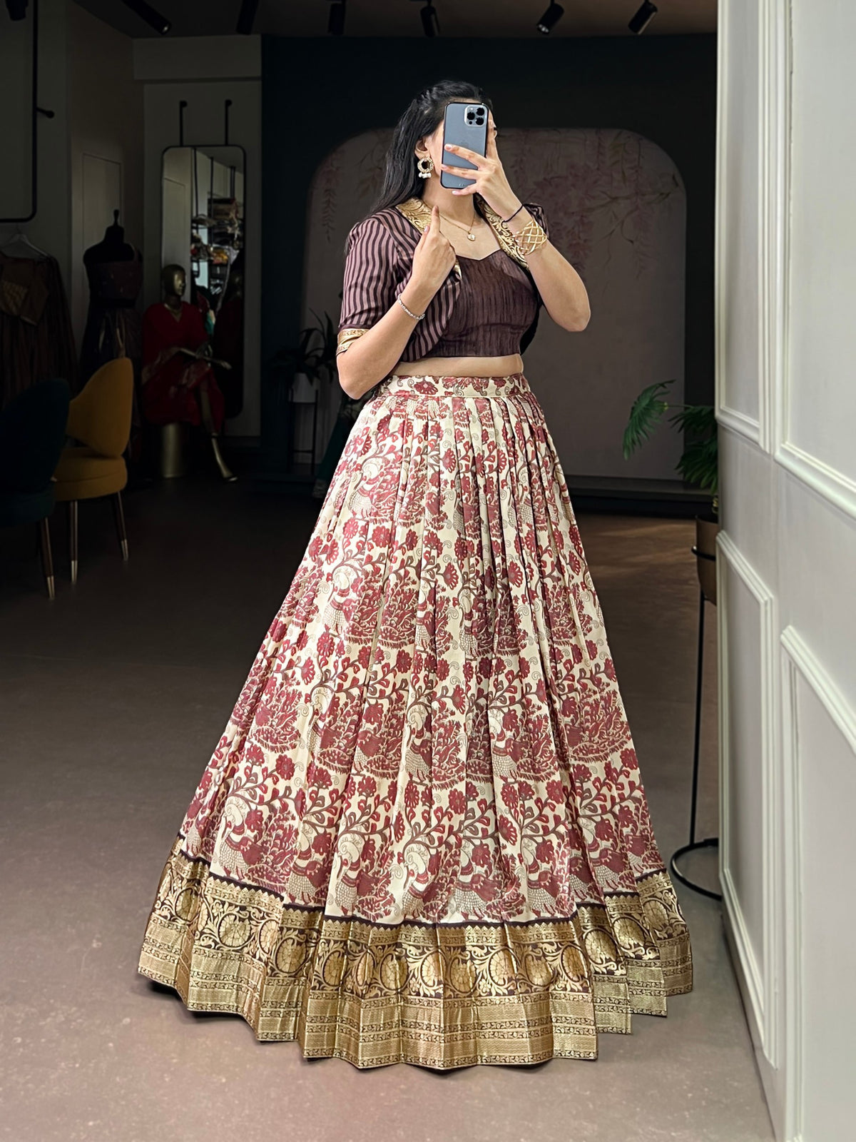 Designer Tasar Silk Printed Lehenga Choli with Viscose Border | Women's Festive & Wedding Wear Lehenga Set