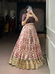 Designer Tasar Silk Printed Lehenga Choli with Viscose Border | Women's Festive & Wedding Wear Lehenga Set
