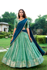 Kanchipuram Silk Lehenga Choli Set with Zari Weaving & Embroidered Vichitra Silk Dupatta | Designer Wedding & Festive Lehenga for Women
