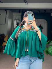 Premium Navratri Garba Glam Mirror Work Cape Top for Women | Handcrafted Multicolor Gamthi Lace | Lightweight Festive Wear