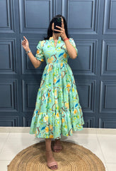 Premium Muslin Cotton 3-Layer Printed Dress