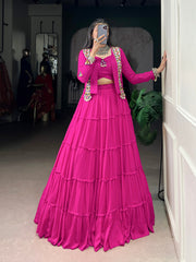 Pure Rayon Navratri Lehenga Choli with Gamthi Mirror Work Jacket (4 Colors)