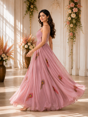Blush Pink Handpainted Georgette Anarkali Gowns Suit Set with Dupatta