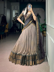 RoopRangi Women's Premium Poly Cotton Zari Woven Lehenga Set with Dupatta