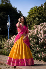 Kanchipuram Silk Lehenga Choli Set with Zari Weaving & Georgette Dupatta | Designer Festive Lehenga for Women