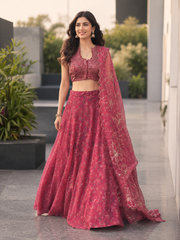Rose Pink Jimmy Organza Digital Printed Lehenga Set with Sequins Blouse & Designer Batwa