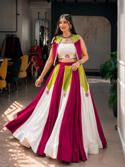 Premium Pure Rayon Navratri Lehenga Choli Set with Designer Koti, Gota Patti & Pearl Detailing