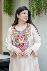 Black & Cream French Crepe Embroidered Kurta Pant Set