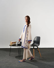 Ivory White & Royal Blue Chanderi Silk Embroidered Kurta Pant Set | Ivory White & Royal Blue