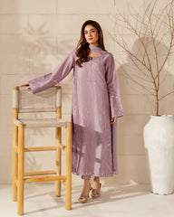 Lavender Mist French Crepe Silk Embroidered Kurta Pant Set with Chinnon Dupatta