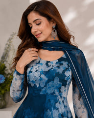 Digital Printed Organza Silk Anarkali Gown with Georgette Dupatta | Premium Designer Party Wear Gown for Women