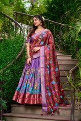 Premium Dola Silk Kalamkari Printed Lehenga Choli with Jacquard Silk Dupatta | Designer Zari Woven Traditional Wedding & Festive Lehenga for Women