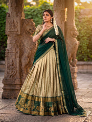 Designer Poly Cotton Lehenga Choli with Georgette Dupatta | Zari Woven Traditional Festive Lehenga Set for Women