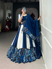 Royal Blue & Ivory Pure Rayon Lehenga Choli Set with Mirror Work Dupatta