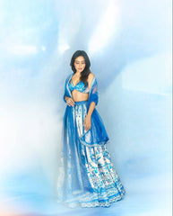 Sky Blue Muslin Cotton Digital Print Lehenga Choli with Soft Net Dupatta | Designer Party Wear Lehenga for Women