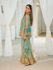 Sky Blue Fendy Silk Kurti & Sharara Set with Embroidered Georgette Dupatta | Designer Festive Wear for Women