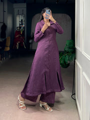 Purple N.V Herry Co-Ord Kurta Pant Set | Premium Straight Kurta & Palazzo Set for Women