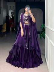 Purple Fendi Silk Lehenga Set with Embroidered Shrug | Designer Party Wear Lehenga for Women