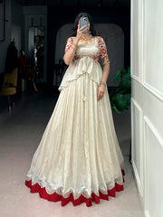 Ivory Chocolate Silk Embroidered Lehenga with Designer Koti & Blouse | Premium Wedding Party Wear Lehenga for Women