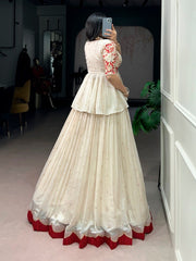 Ivory Chocolate Silk Embroidered Lehenga with Designer Koti & Blouse | Premium Wedding Party Wear Lehenga for Women