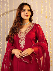 Premium Roman Silk Embroidered Suit Set with Organza Dupatta | Designer Ethnic Wear for Women