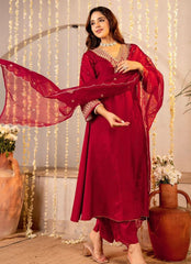 Premium Roman Silk Embroidered Suit Set with Organza Dupatta | Designer Ethnic Wear for Women
