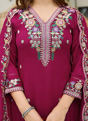 Premium Magenta Vichhitra Silk Embroidered Suit Set with Embroidered Vichhitra Silk Dupatta | Designer Ethnic Wear for Women
