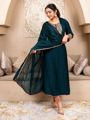 Premium Teal Blue Embroidered Vichhitra Silk Suit Set with Matching Dupatta | Designer Ethnic Wear for Women