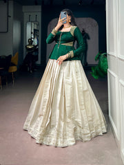 Rooprangi Women's Kanchipuram Zari Weaving Lehenga with Satin Silk Top