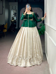 Rooprangi Women's Kanchipuram Zari Weaving Lehenga with Satin Silk Top