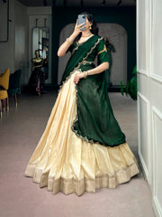 Premium Poly Kotha Tasar Lehenga Choli with Zari Border, Zardozi Work Blouse & Satin Chiffon Dupatta