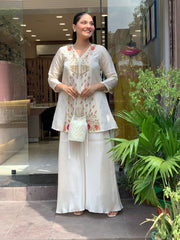 Rooprangi Women's Premium Silk Embroidered Festive Co-Ord Set with Palazzo | Ivory White