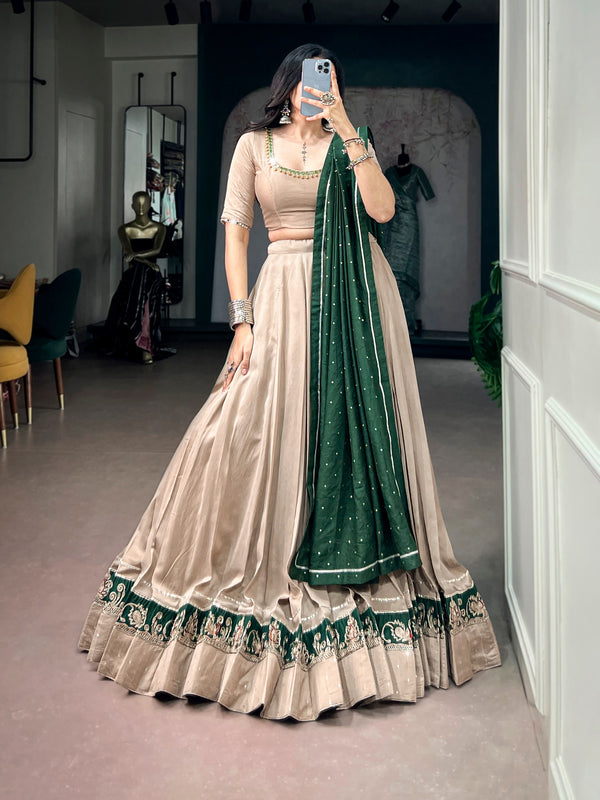 Rooprangi Women’s Chanderi Silk Navratri Lehenga Choli with Ghughri & Mirror Work Blouse | Embroidered Border & Dupatta